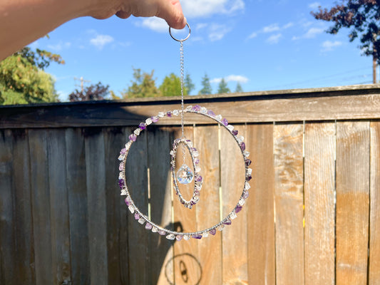 Large Amethyst and Clear Quartz Sun Catcher