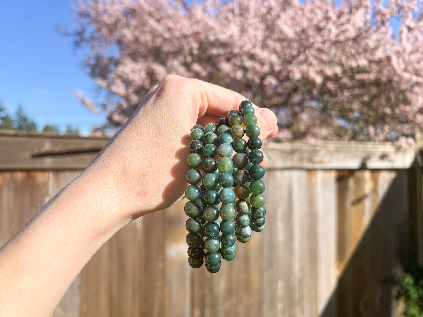 Moss Agate Crystal Beaded Bracelet