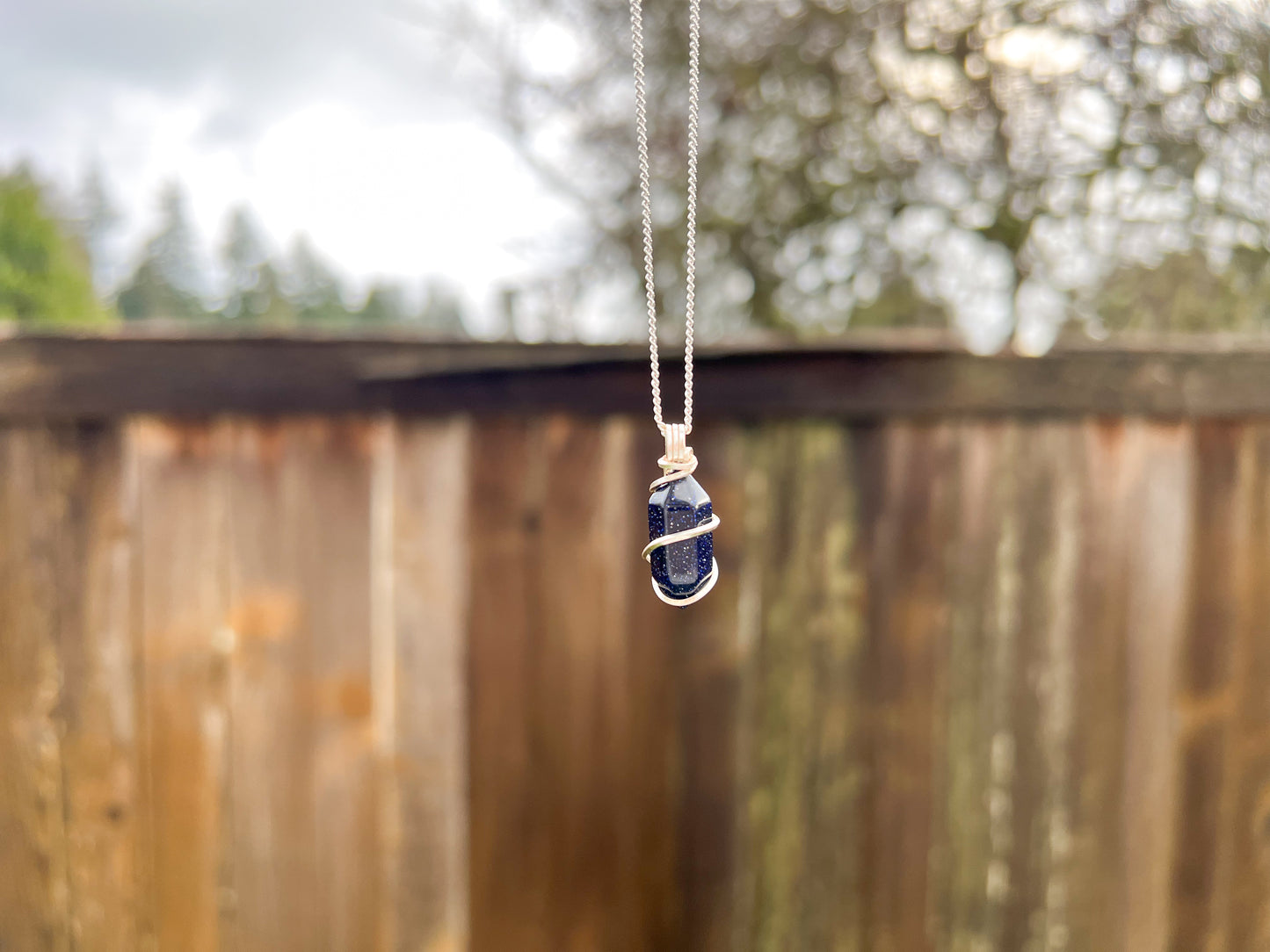 Blue Goldstone Double Terminated Necklace