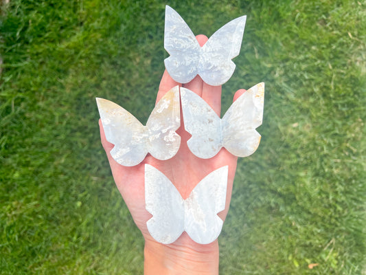 White Fire Chalcedony Butterflies
