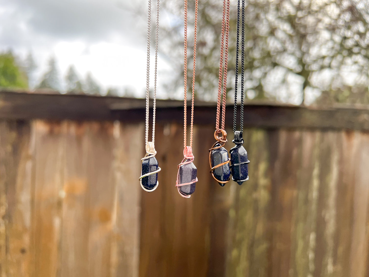 Blue Goldstone Double Terminated Necklace