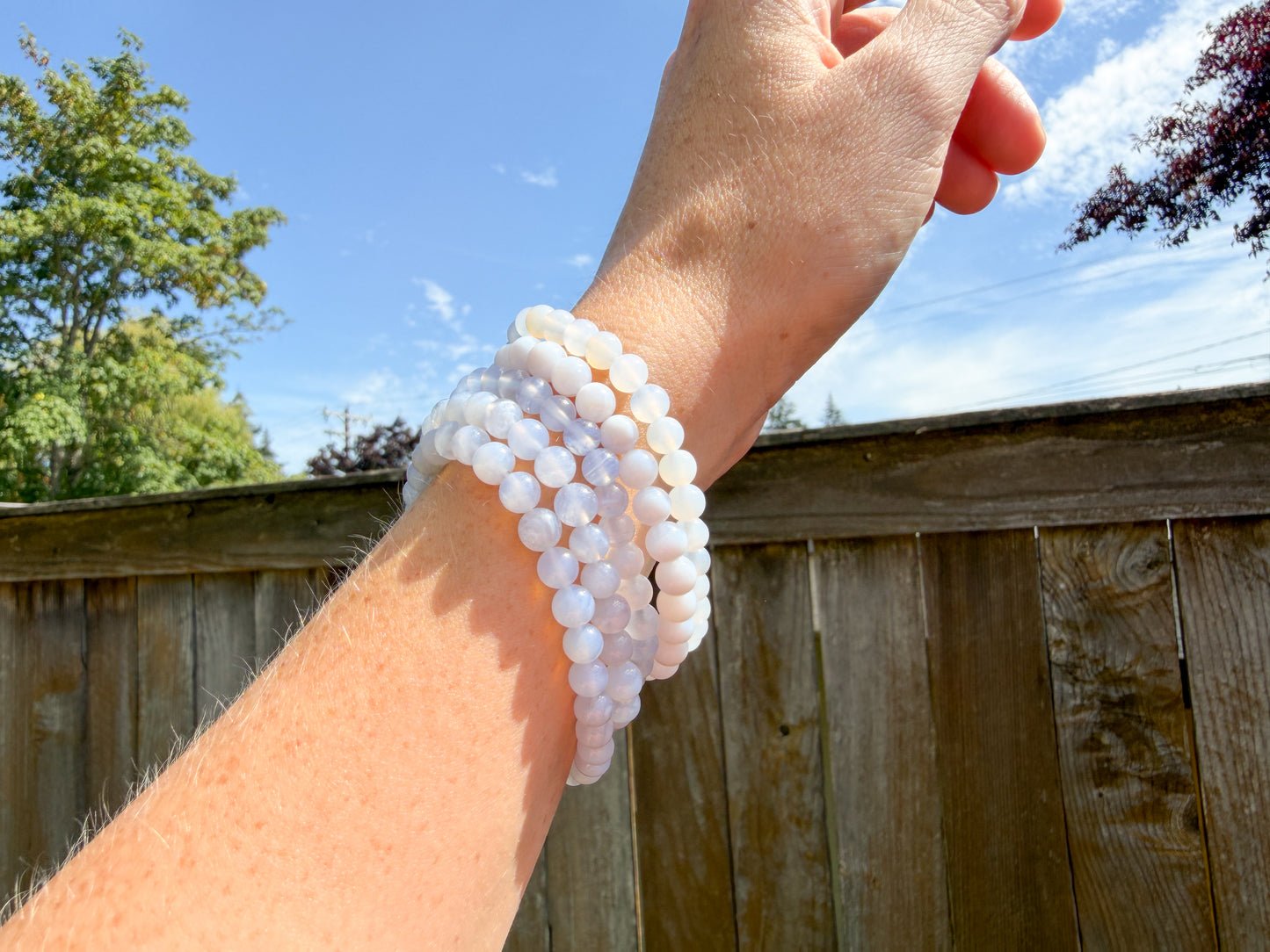 Blue Lace Agate Crystal Beaded Bracelet