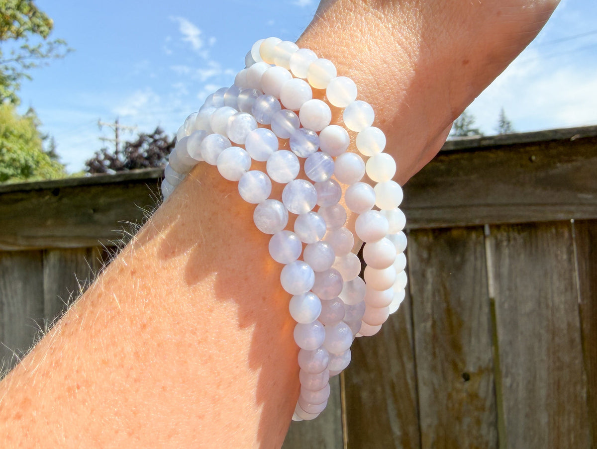 Blue Lace Agate Crystal Beaded Bracelet