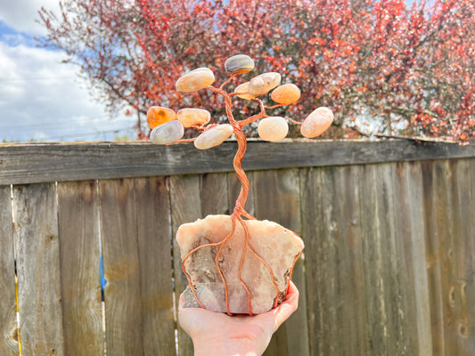 Flower Agate and Pink Amethyst Crystal Tree
