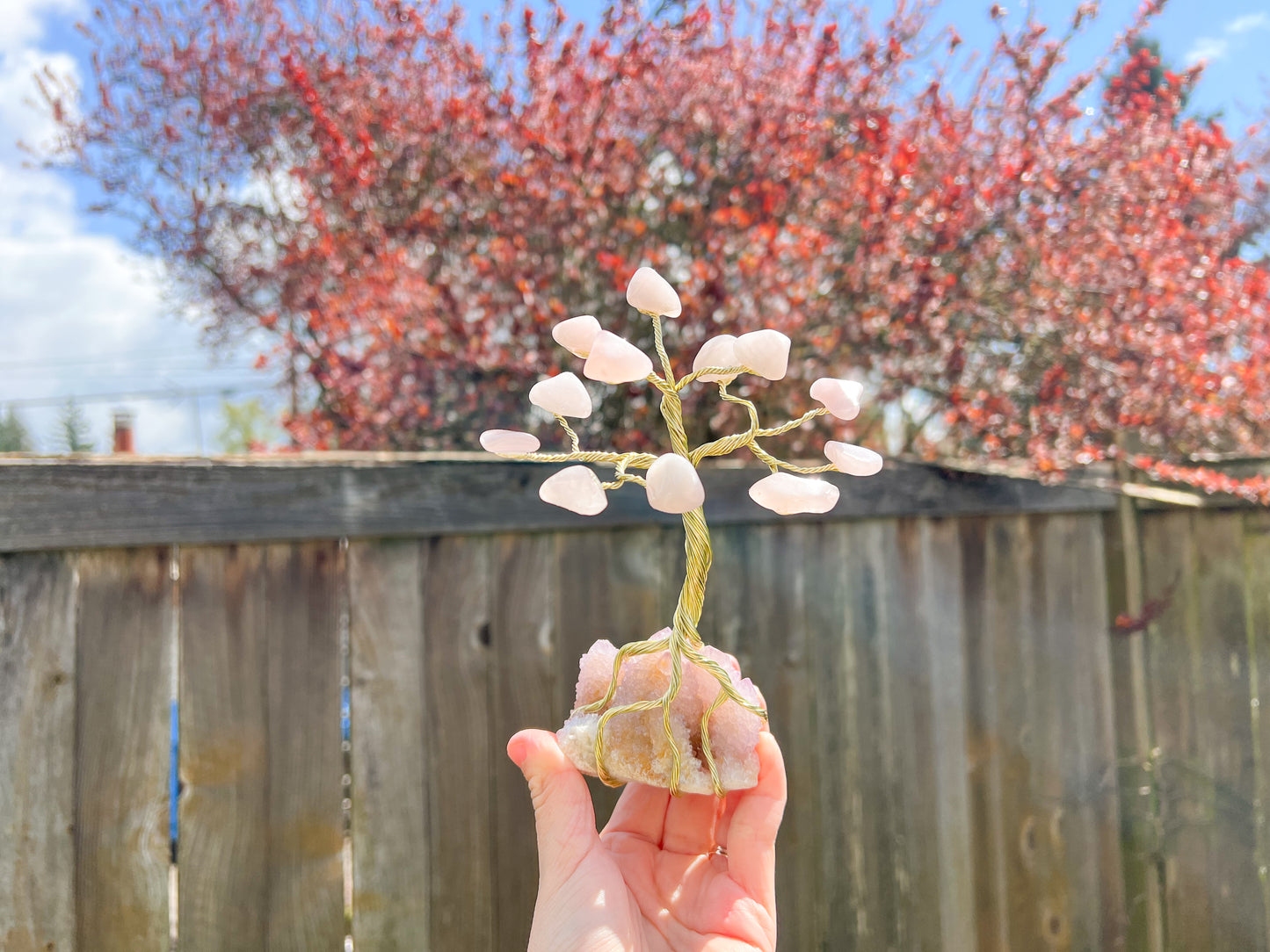 Rose Quartz and Spirit Quartz Crystal Tree