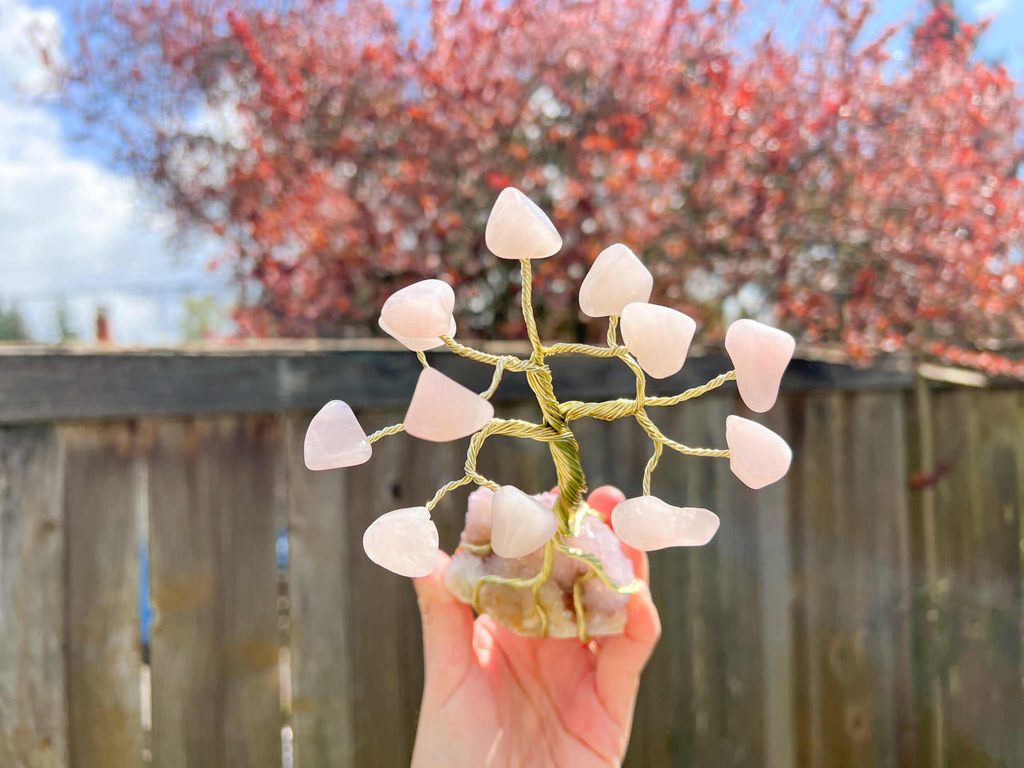 Rose Quartz and Spirit Quartz Crystal Tree