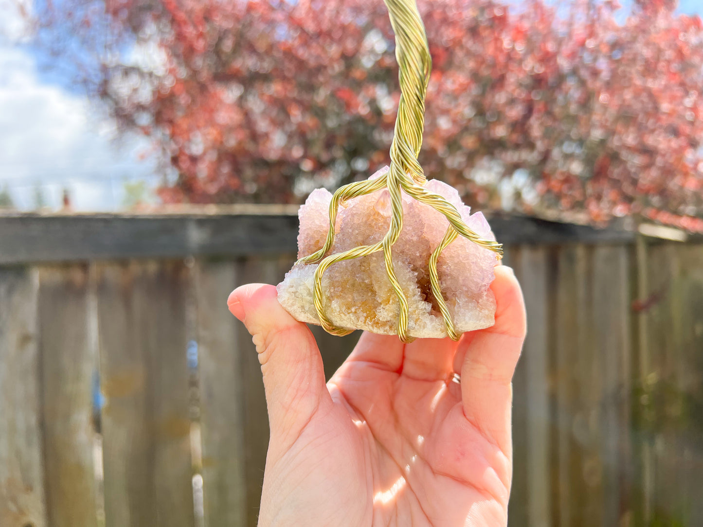 Rose Quartz and Spirit Quartz Crystal Tree