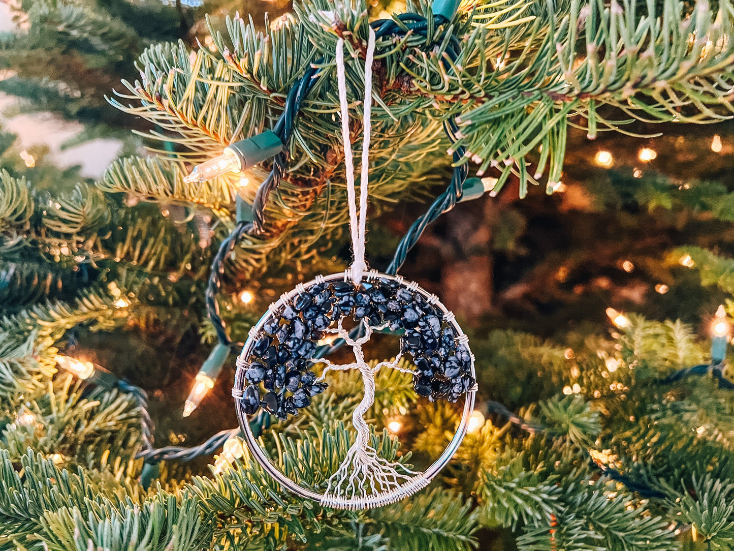 Snowflake Obsidian Tree of Life Ornament