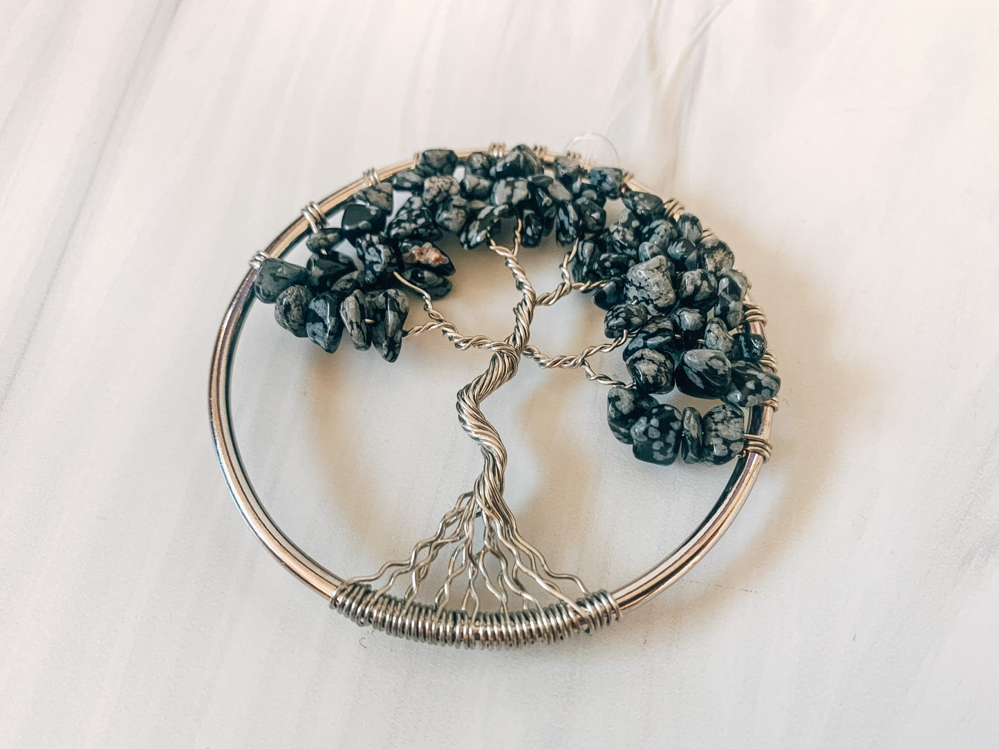 Snowflake Obsidian Tree of Life Ornament