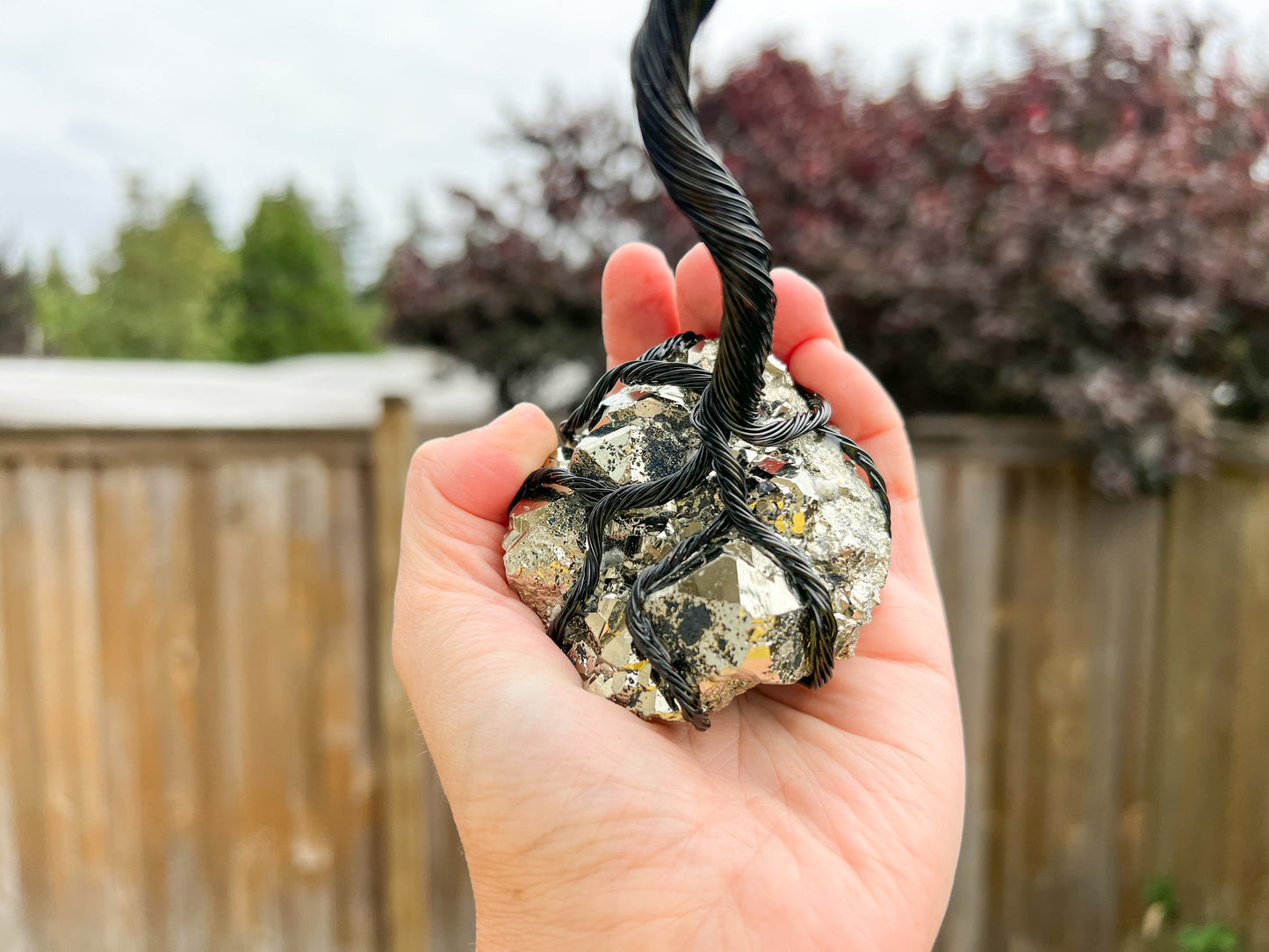 Pyrite and Rutilated Quartz Crystal Tree