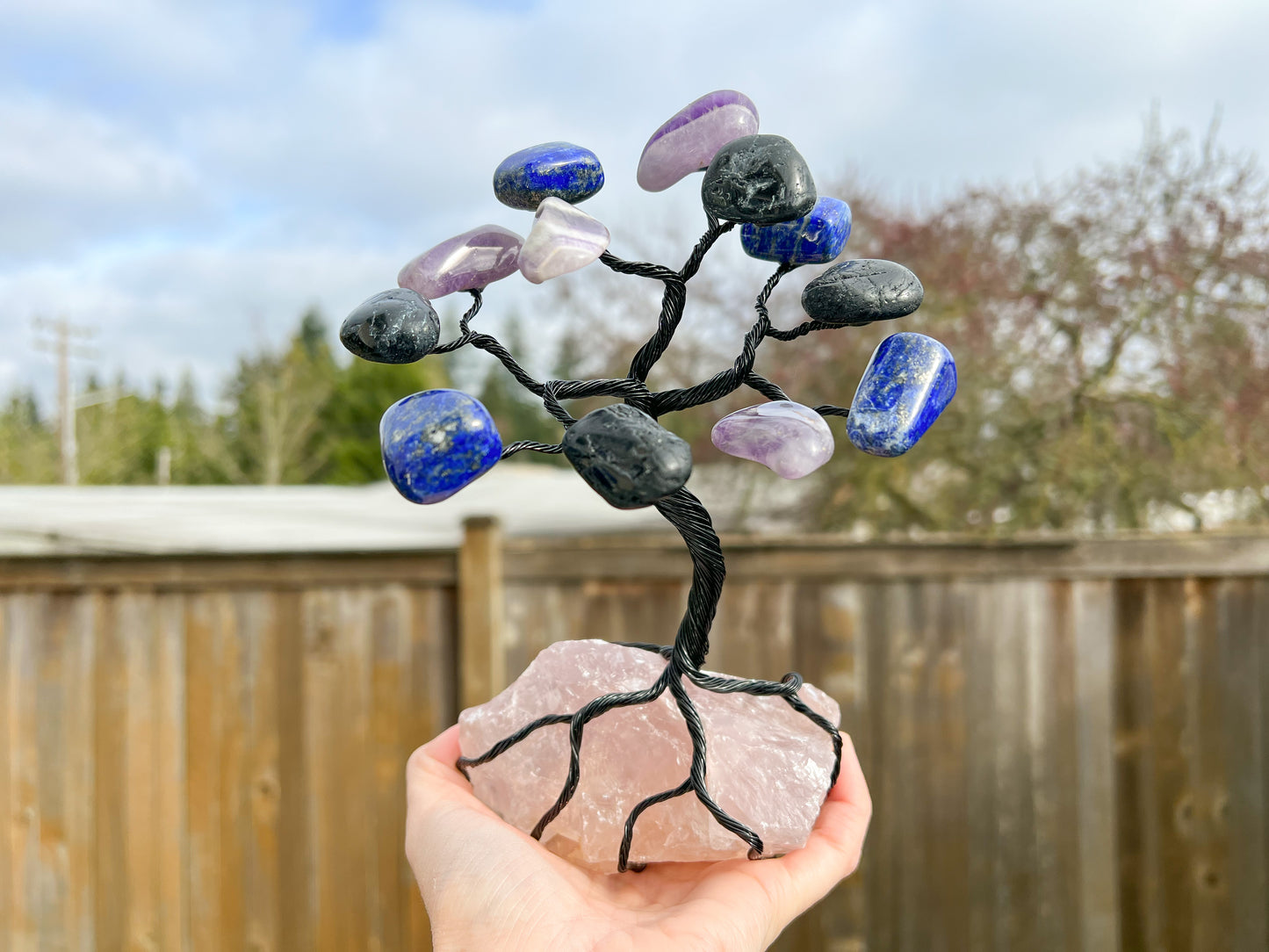 Custom Crystal Tree with Rose Quartz Crystal Base