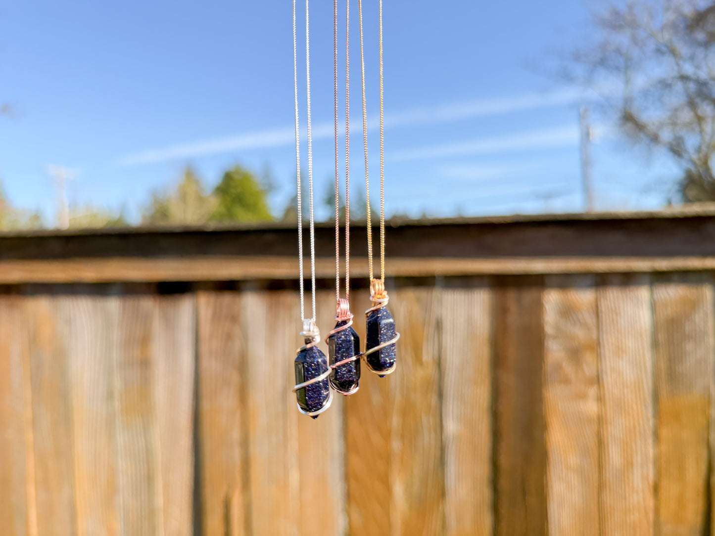 Blue Goldstone Point Necklace