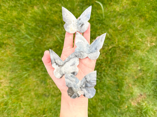 Blue Plume Agate Butterfly Carving