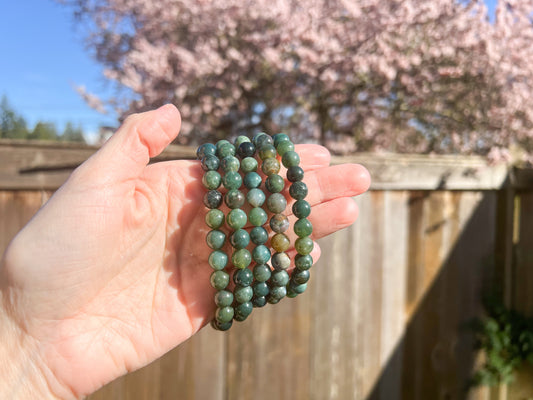 Moss Agate Crystal Beaded Bracelet