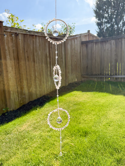 Triple Rose Quartz and Clear Quartz Sun Catcher