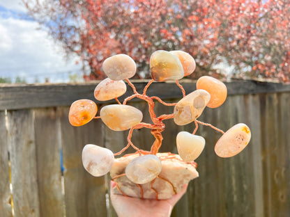 Flower Agate and Pink Amethyst Crystal Tree