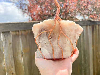 Flower Agate and Pink Amethyst Crystal Tree