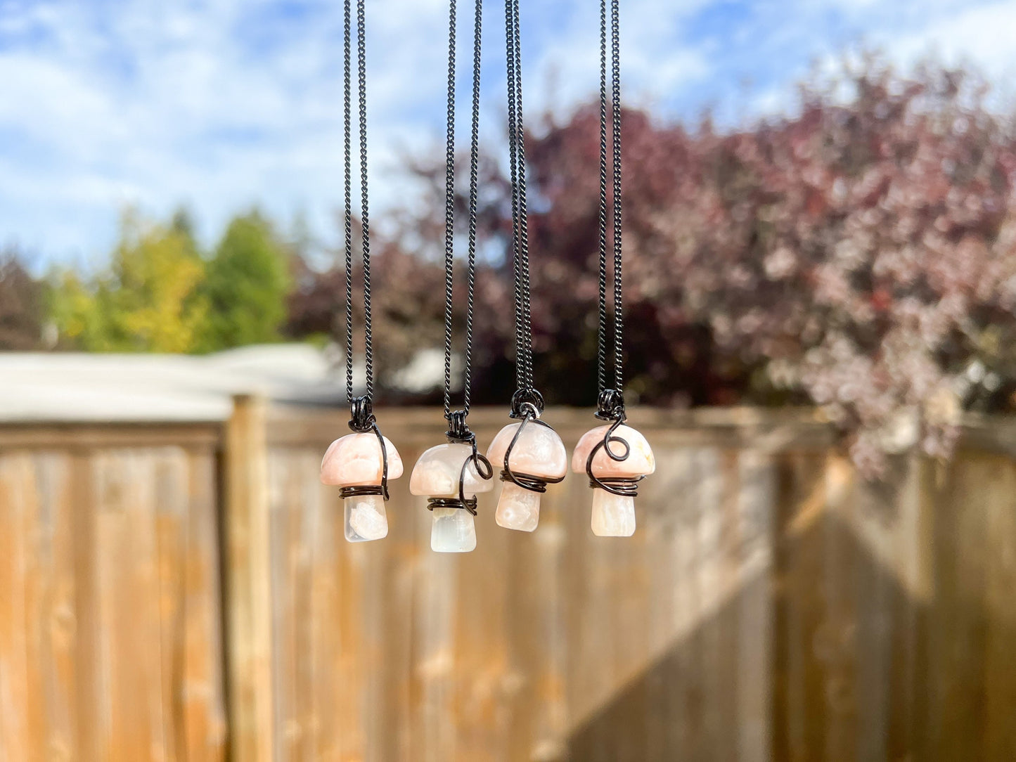 Flower Agate Mushroom Necklace