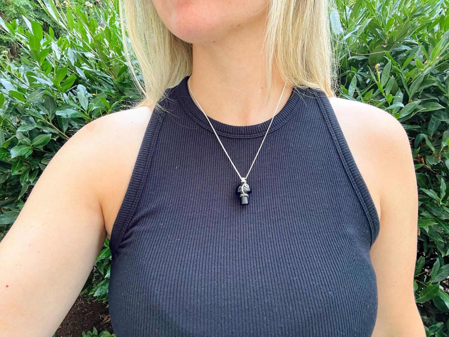 Black Obsidian Mushroom Necklace