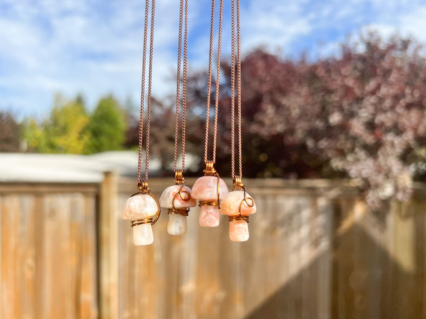 Flower Agate Mushroom Necklace