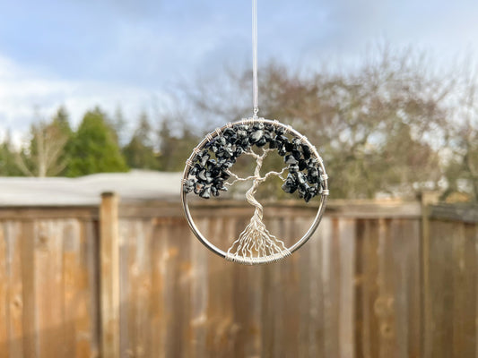 Snowflake Obsidian Tree of Life Ornament