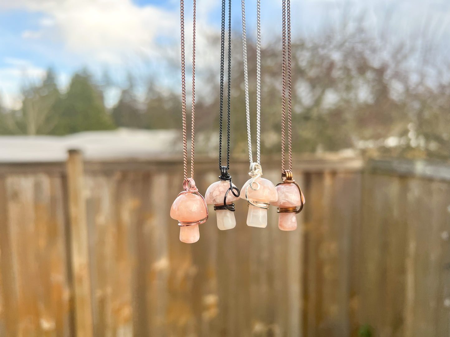 Flower Agate Mushroom Necklace