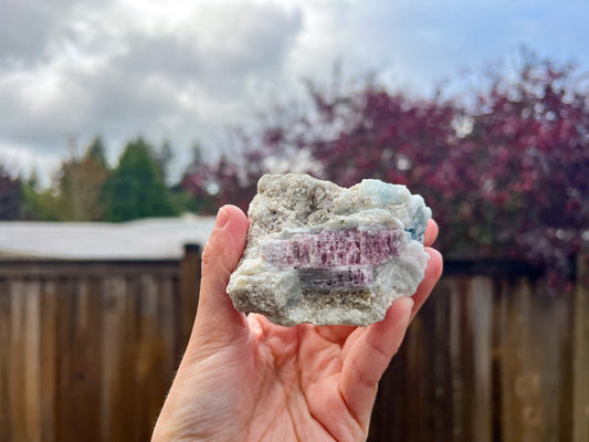 Pink Tourmaline with Aquamarine Raw Crystal