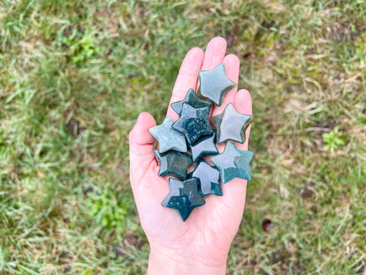 Moss Agate Star Carvings