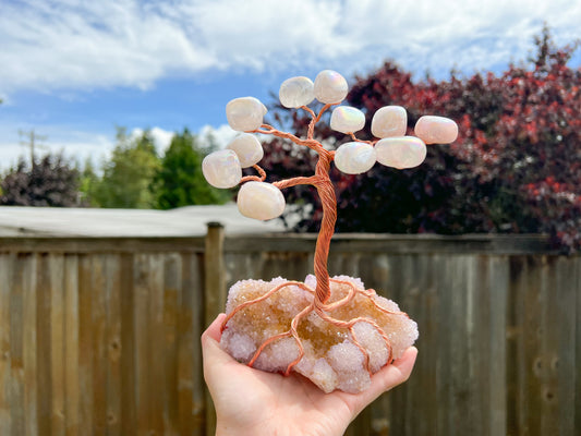 Spirit Quartz and Aura Rose Quartz Crystal Tree